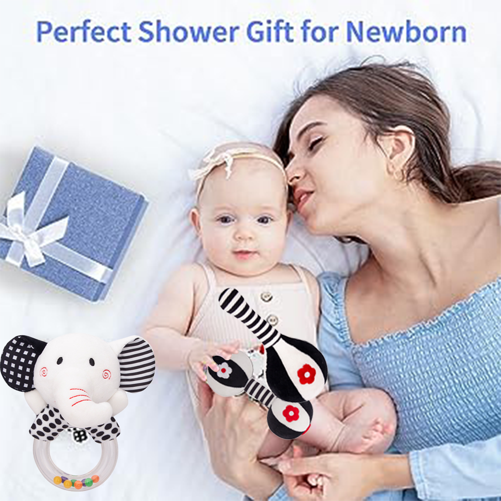 3PCS Soft High Contrast Black and White Baby Rattles V78995