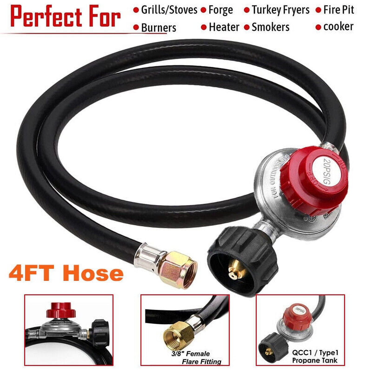 4FT Low Pressure Propane Regulator Hose for BBQ Gas Grill Heater Stove Burner V473