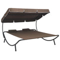 Outdoor Bed with Canopy and Pillows Brown O922737