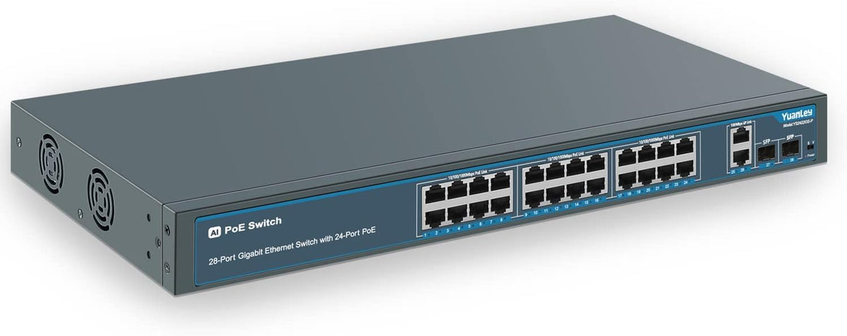 24 Port PoE+ Gigabit Switch, 400W, 2 SFP Ports, Rackmount R50585