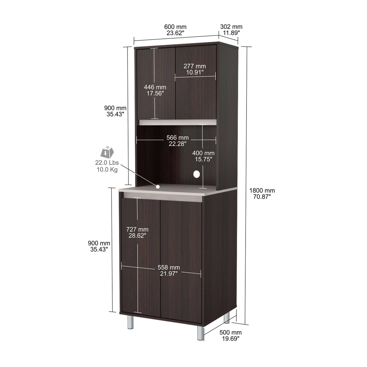 Espresso and Amber Grey 4-Door Cabinet I398