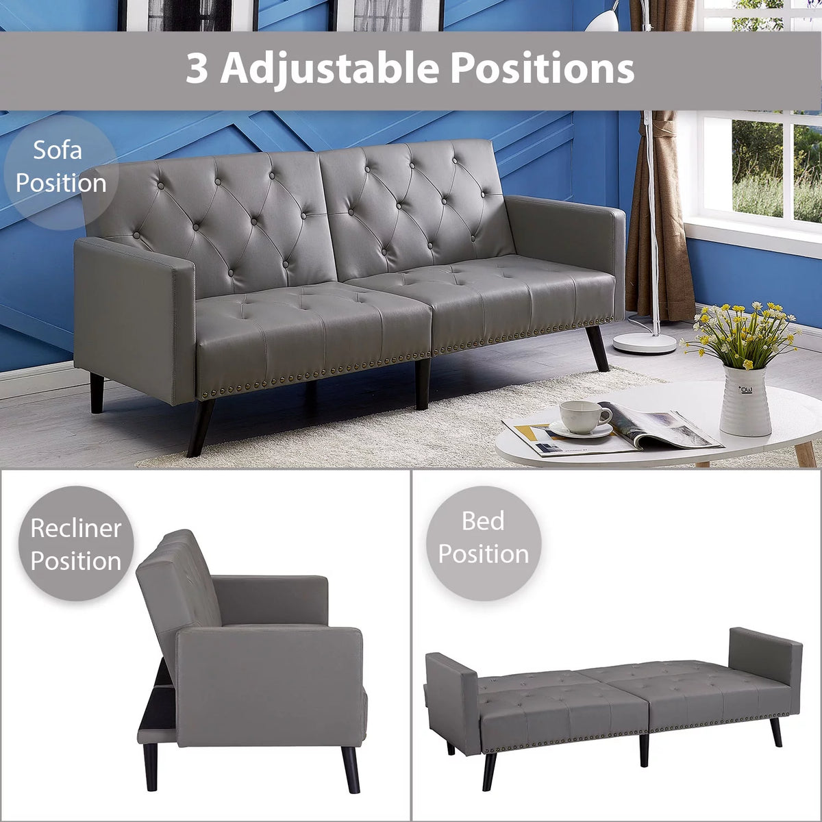 Espresso Faux Leather Tufted Convertible Sofa Bed X75882