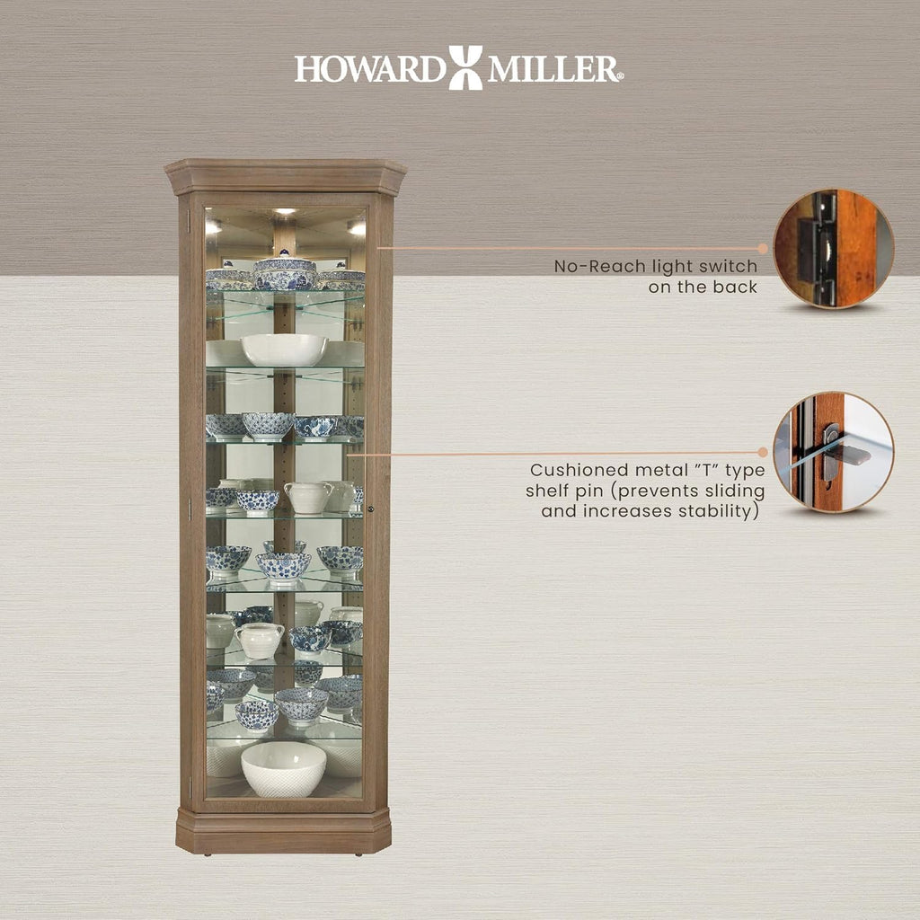 Aged Grey Curio Cabinet with Seven Glass Shelves T602