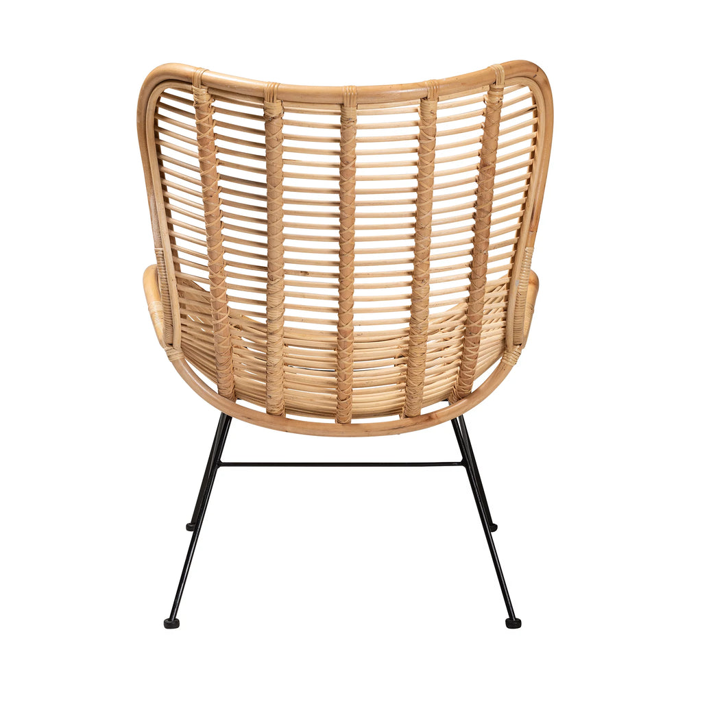 Natural Brown Rattan and Black Metal Accent Chair A25664