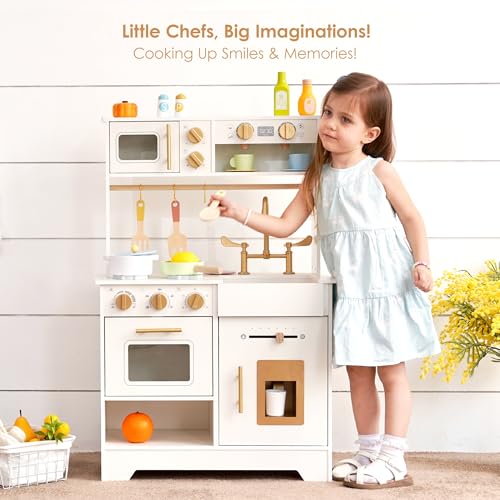 White Wooden Play Kitchen Set with Sink, Stove, Oven & Microwave H911868