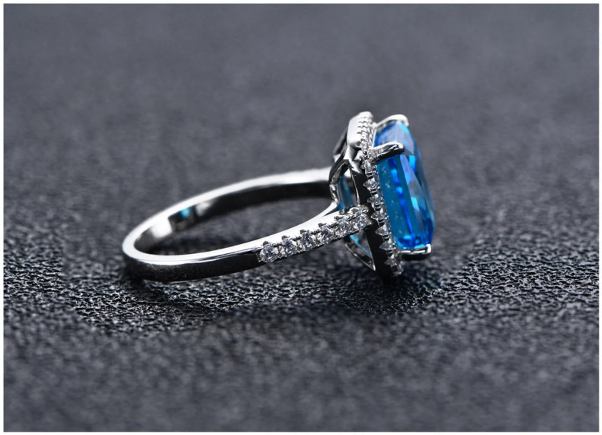 Radiant Cut 8*10mm Zircon Engagement Rings S925 Sterling Silver F4328