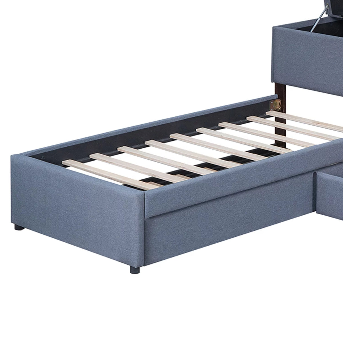 Grey L Shaped Platform Bed with Two Drawers and Built-in Desk D53272