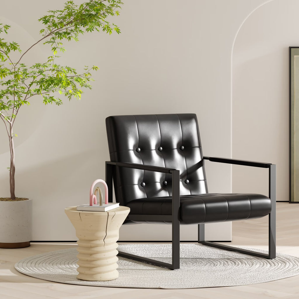Black Faux Leather Accent Chair with Steel Frame Y3948