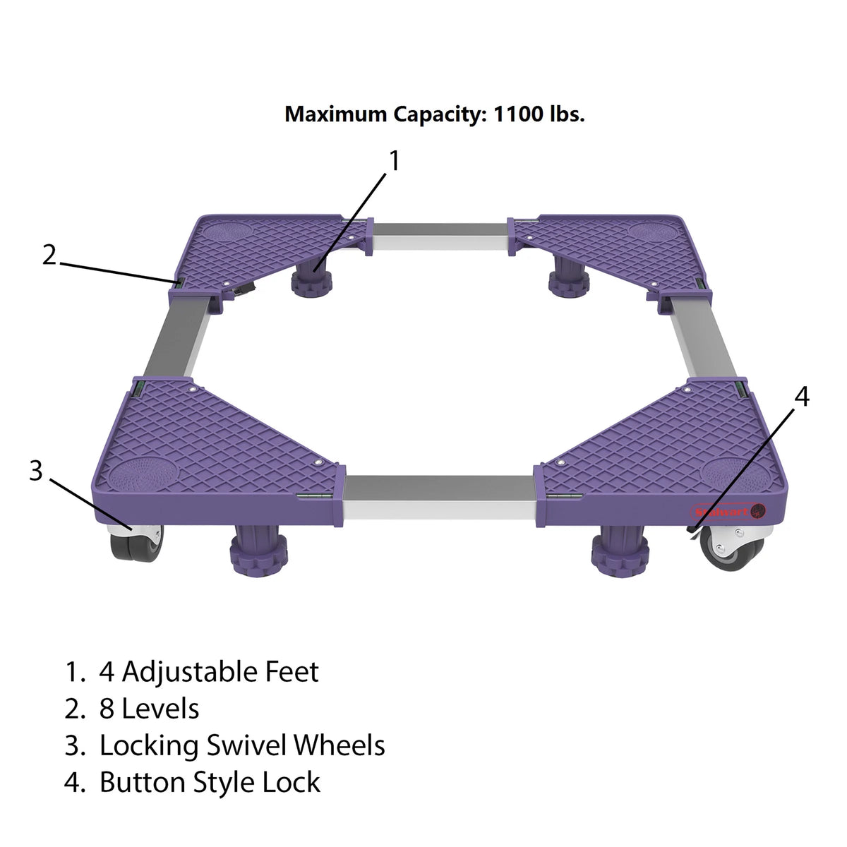 Adjustable Dolly with Locking Swivel Wheels 1100 Lbs Capacity D930
