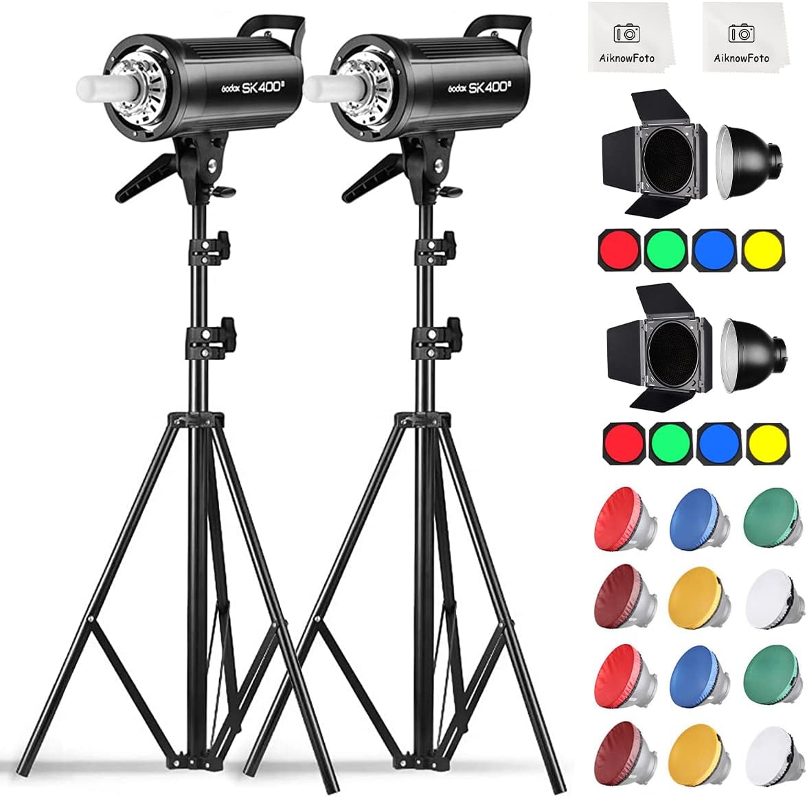 2-Pack 800Ws Photo Studio Strobe Flash Monolight Kit with Light Stands, Reflectors, Barndoor Kits T619055