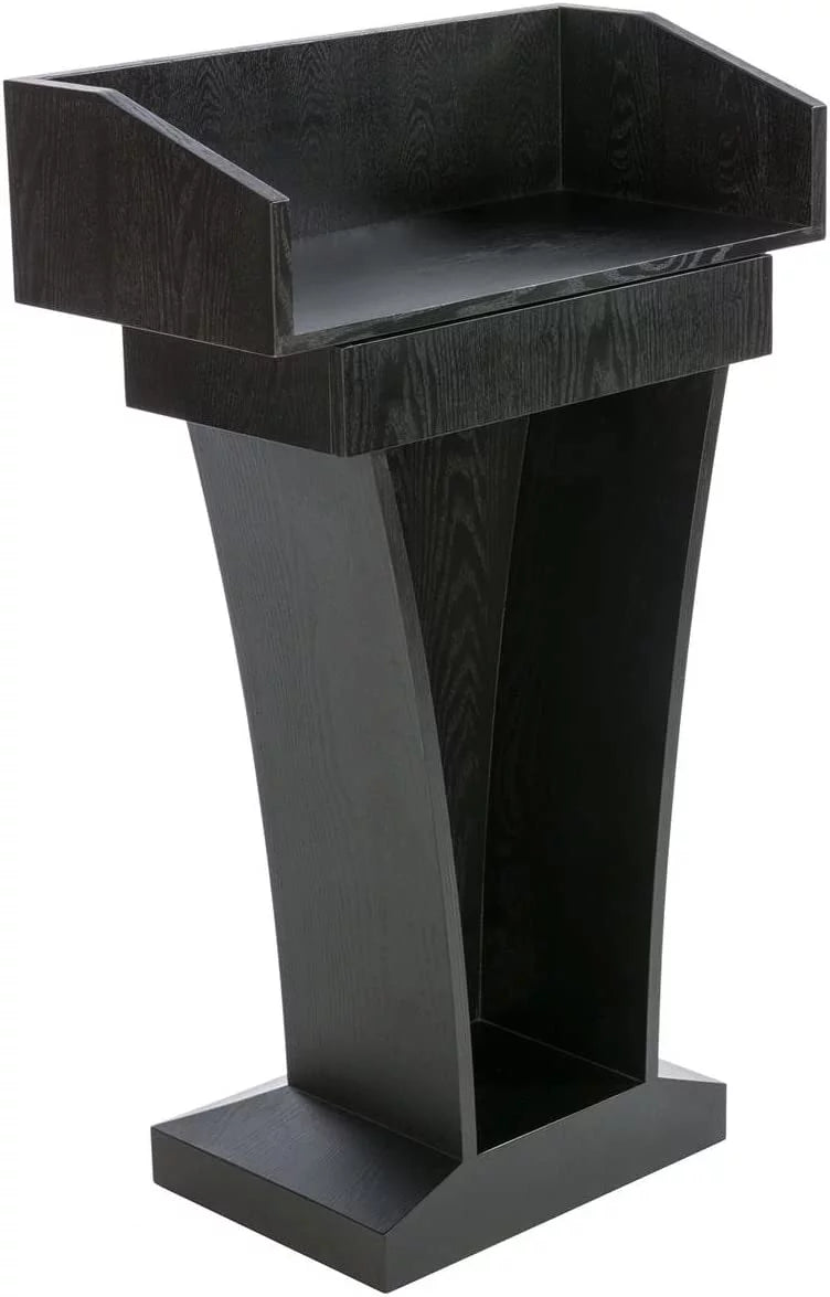 Black MDF Wood Grain Lectern with Drawer and Storage E14419