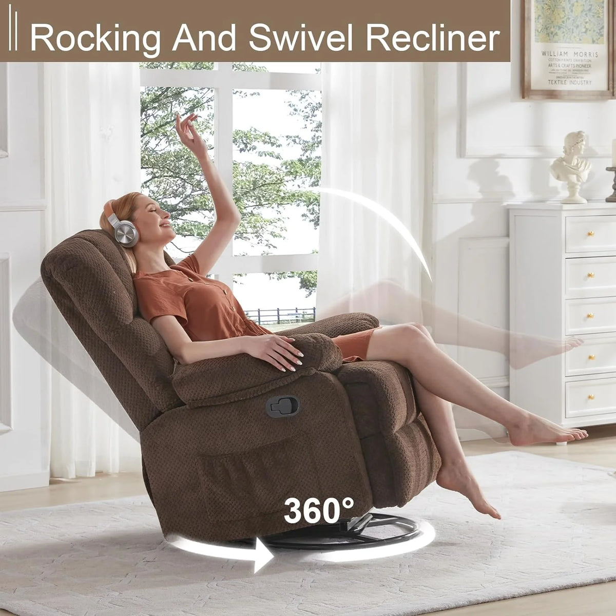 Oversized Dark Brown Manual Rocking Recliner Chair H99773