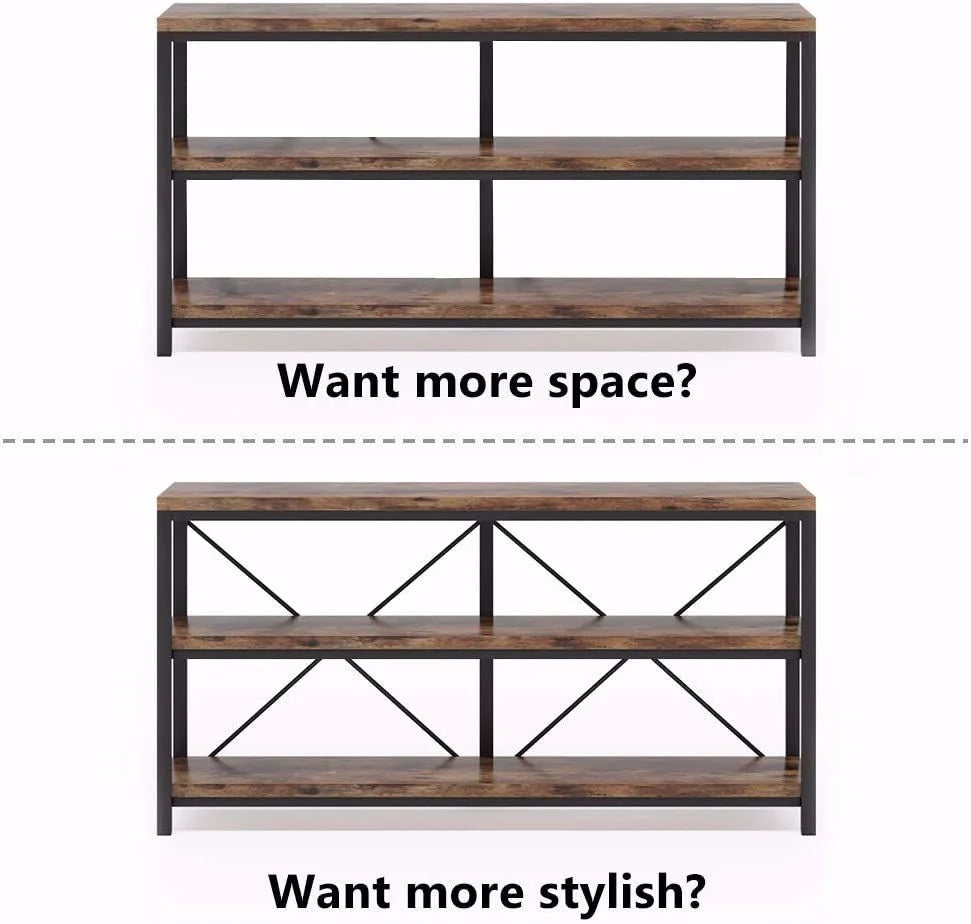 Rustic Industrial 55 Inch Sofa Table with Shelves T104239