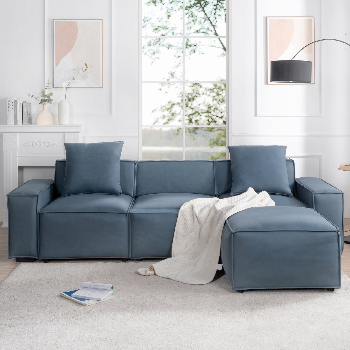 L Shaped Sofa with Removable Ottomans and 2 Pillows G85051