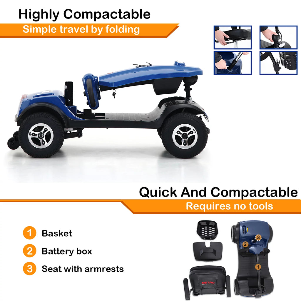 4 Wheels Foldable Mobility Scooter with LED Light and USB Port Red T8815