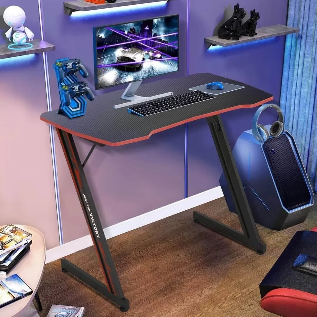 39.4 inch Blue Z-Shaped Gaming Desk with Headphone Hook Z89872