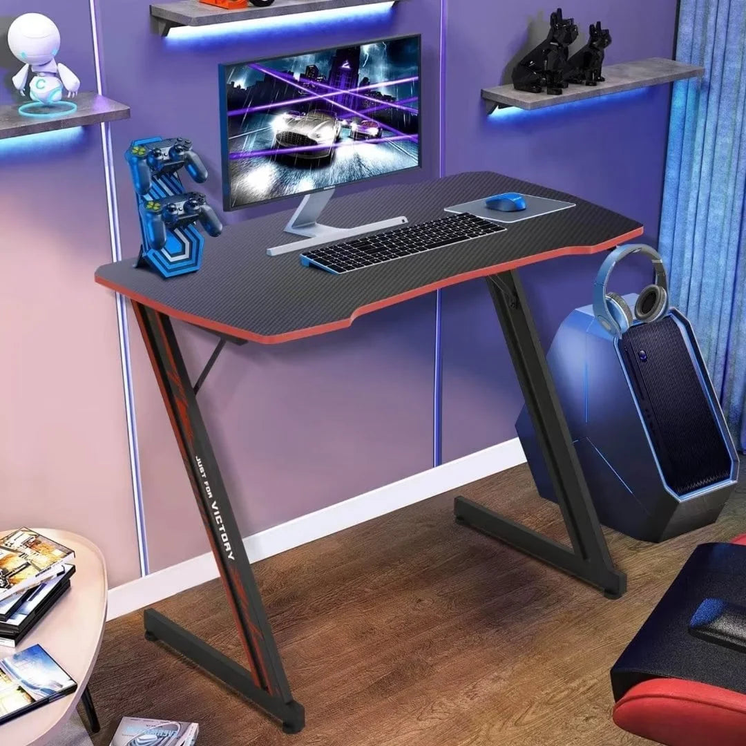 39.4 inch Blue Z-Shaped Gaming Desk with Headphone Hook Z89872