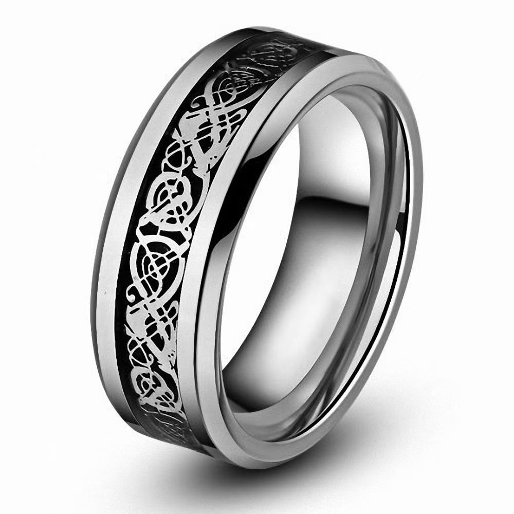 8MM Tungsten Carbide Celtic Knot Dragon Design Carbon Fiber Inlay Wedding Band Ring C171126