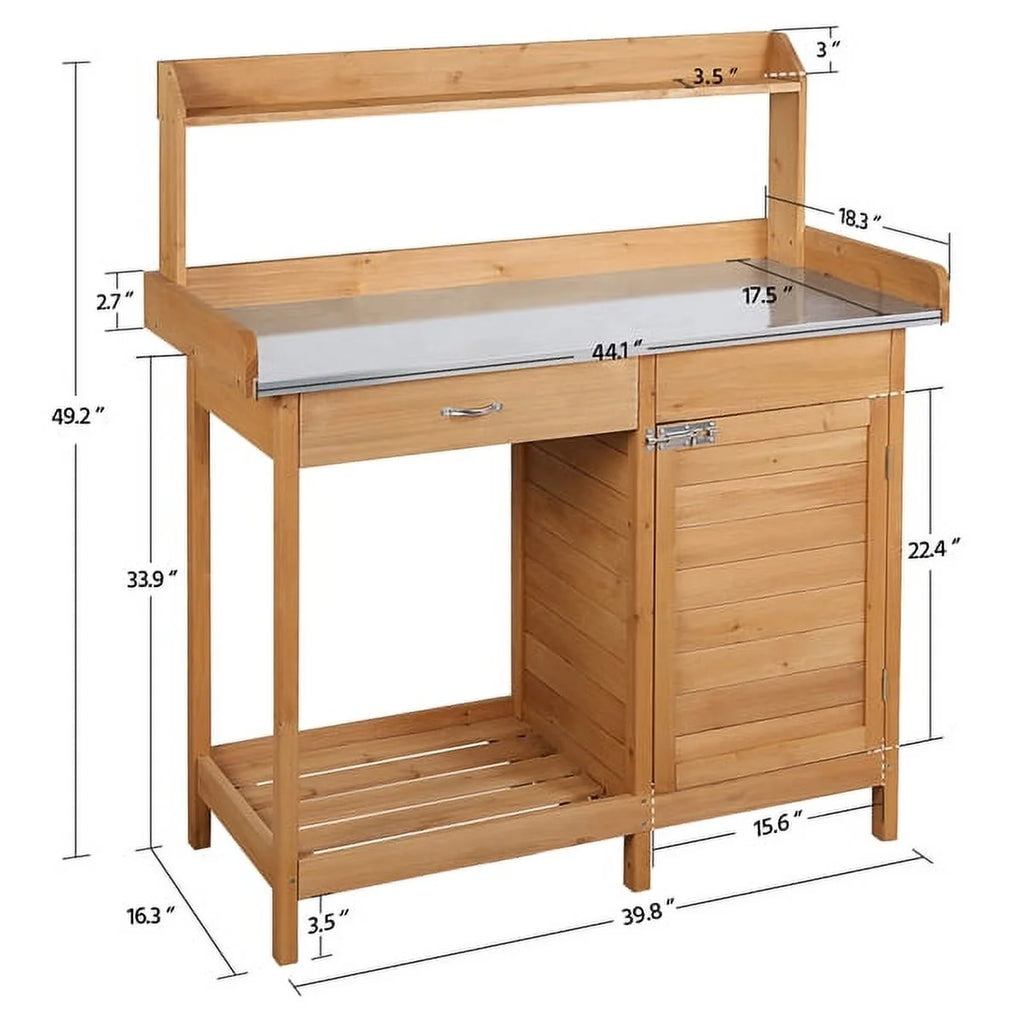 Wooden Garden Potting Bench with Cabinet T725543