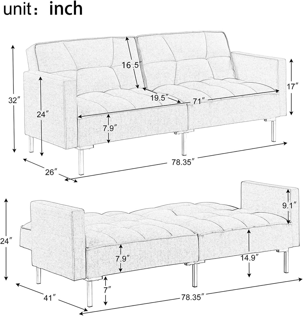 Adjustable Sofa Bed Couch J802
