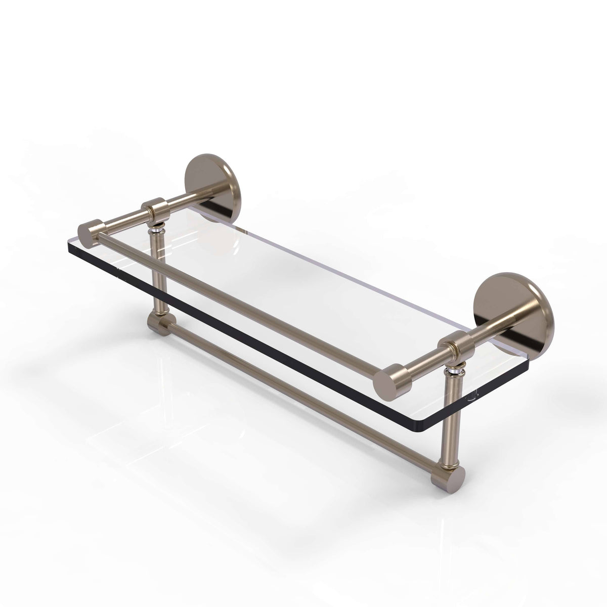 16-Inch Gallery Glass Shelf with Towel Bar Antique Pewter B5077