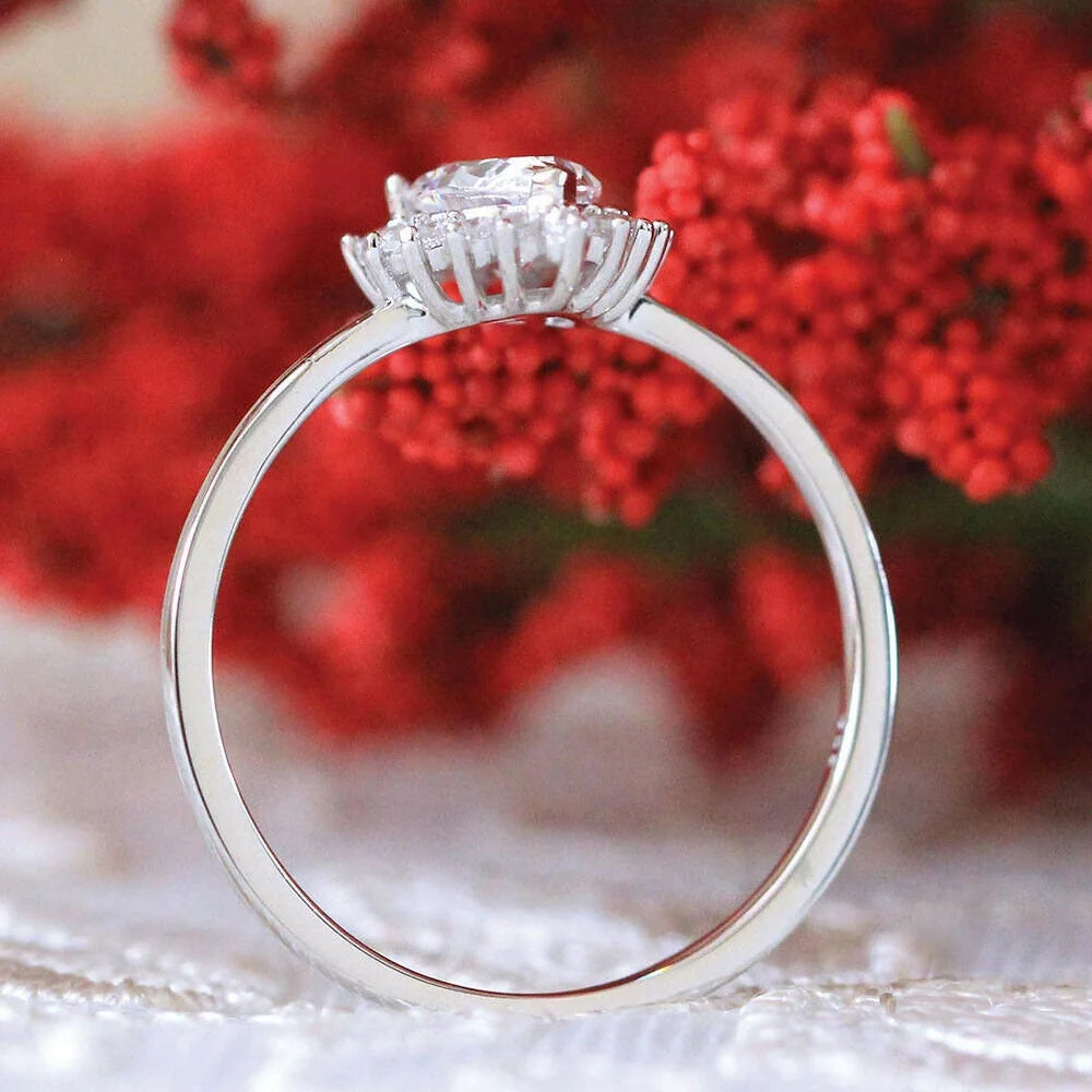Pear Shape Moissanite Solitaire Engagement Ring, 18K White Gold Plated / 925 Sterling Silver Ring J402