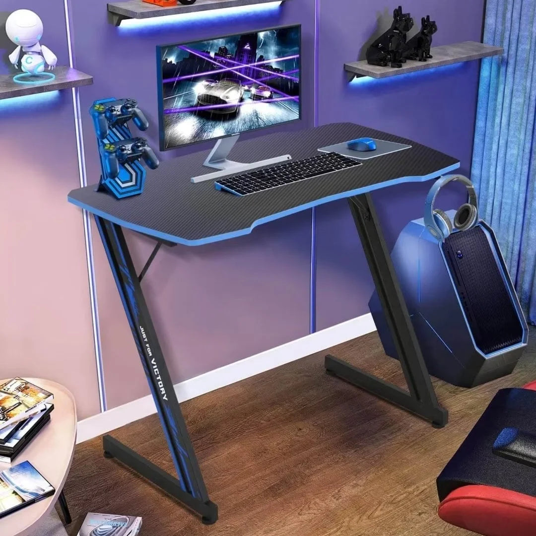 39.4 inch Blue Z-Shaped Gaming Desk with Headphone Hook Z89872