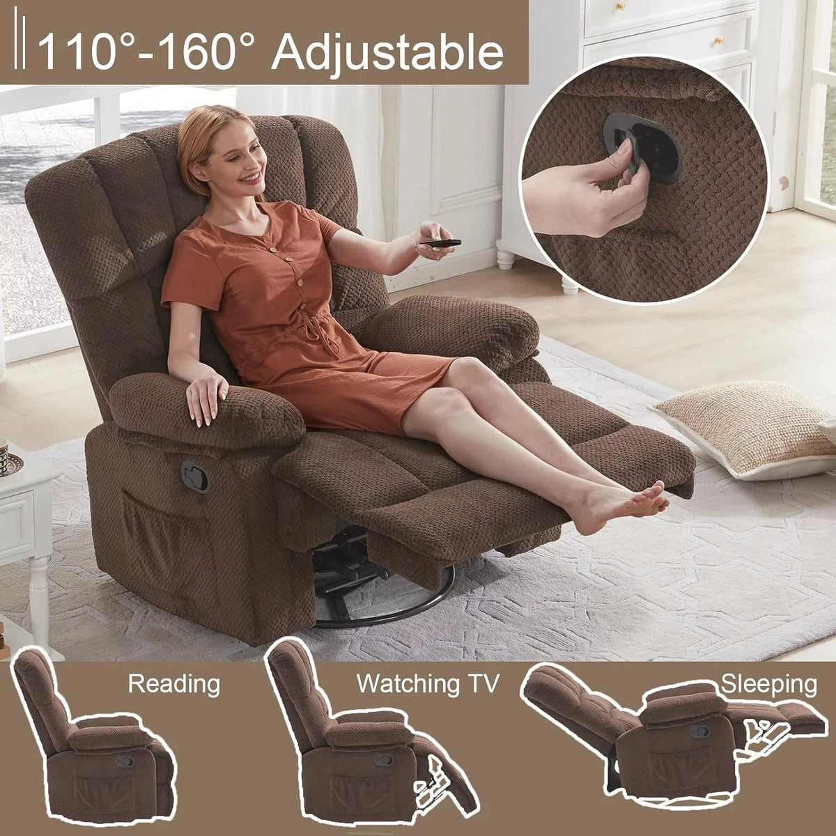 Oversized Dark Brown Manual Rocking Recliner Chair H99773