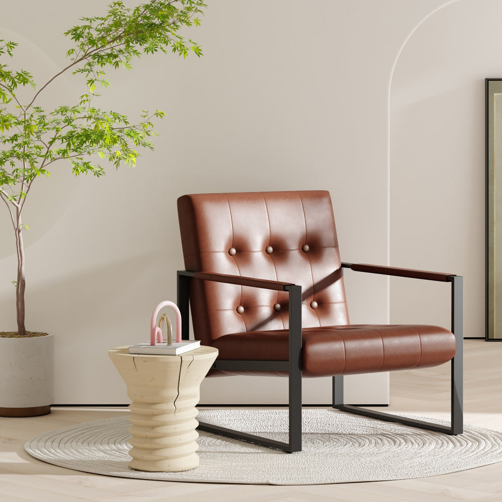 Black Faux Leather Accent Chair with Steel Frame Y3948