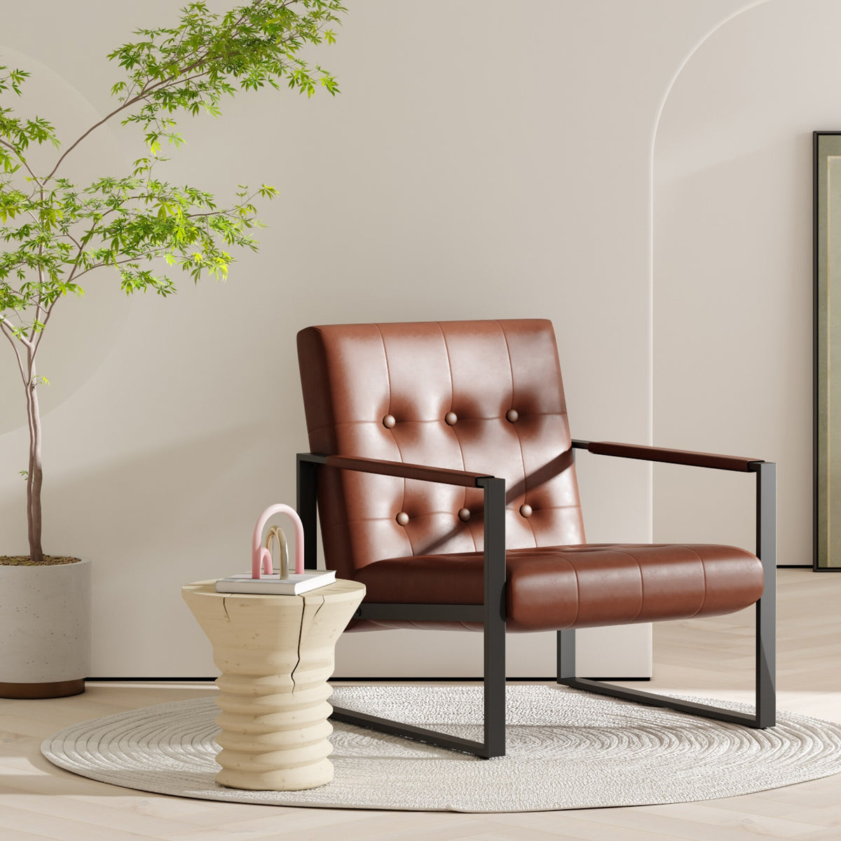 Black Faux Leather Accent Chair with Steel Frame Y3948