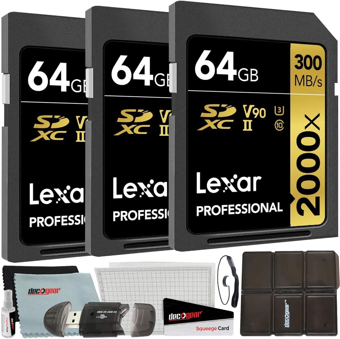 Pack of 3 64GB (192GB Total) SDXC UHS-II Memory Cards with Reader & Case J529062