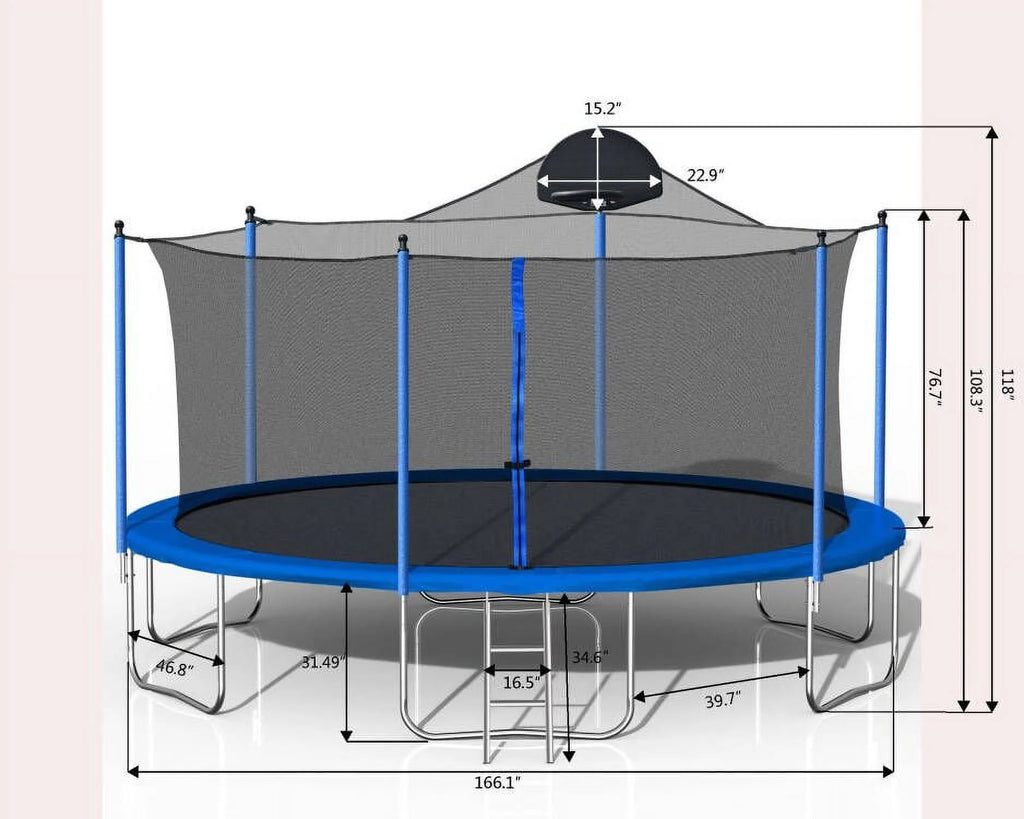 14FT Trampoline with Basketball Hoop, Ladder and Safety Enclosure Net U59931