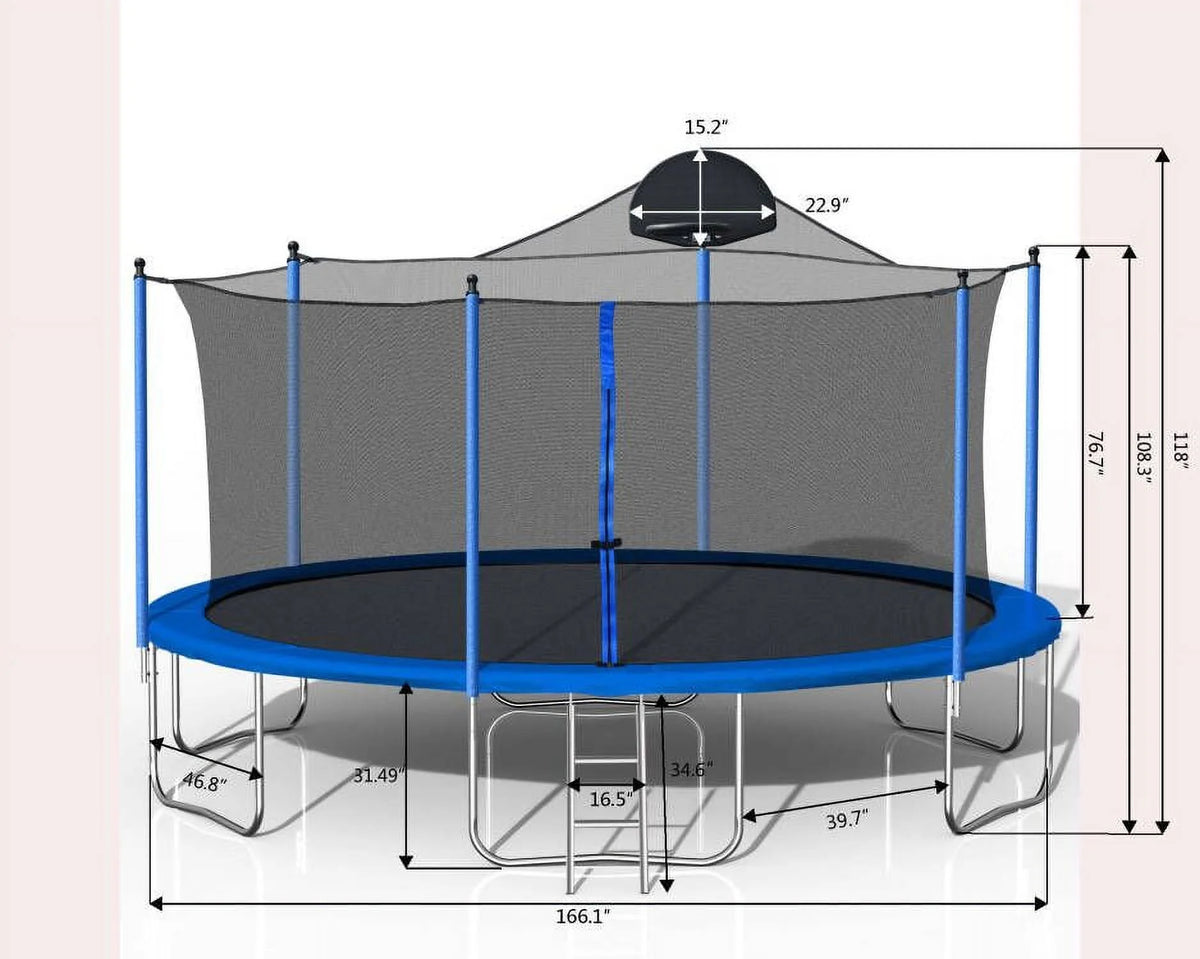 14FT Trampoline with Basketball Hoop, Ladder and Safety Enclosure Net U59931