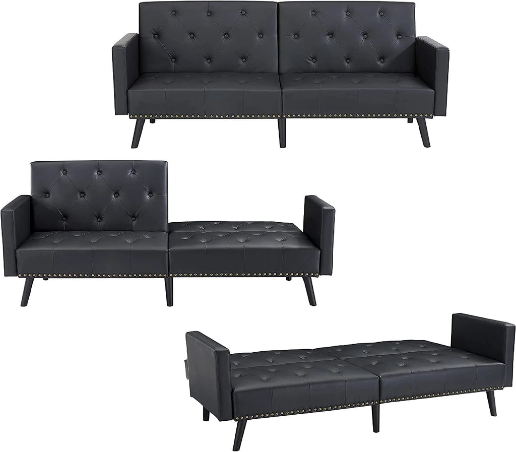 Espresso Faux Leather Tufted Convertible Sofa Bed X75882
