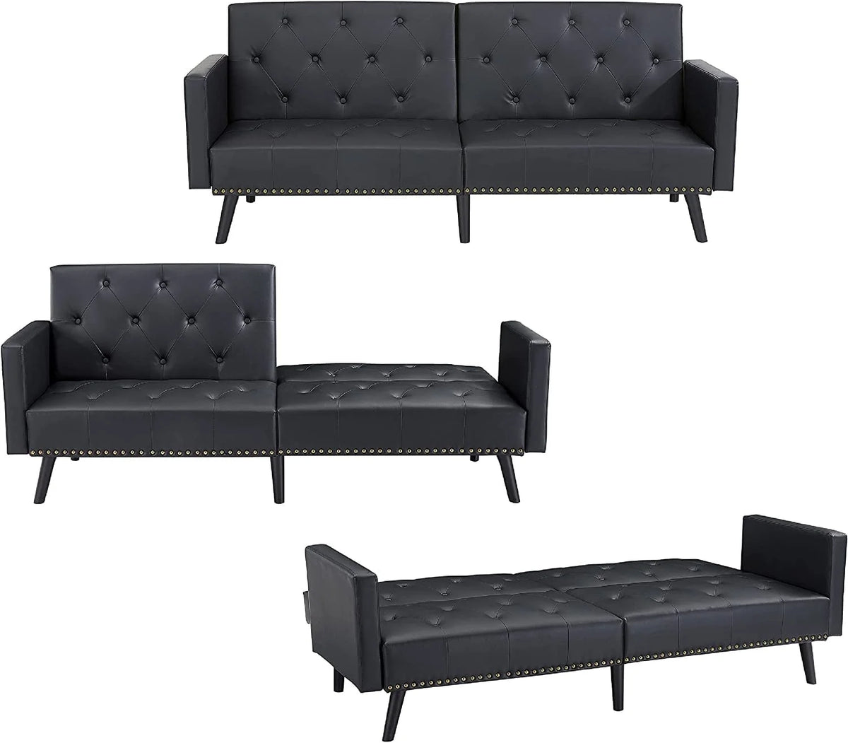 Espresso Faux Leather Tufted Convertible Sofa Bed X75882