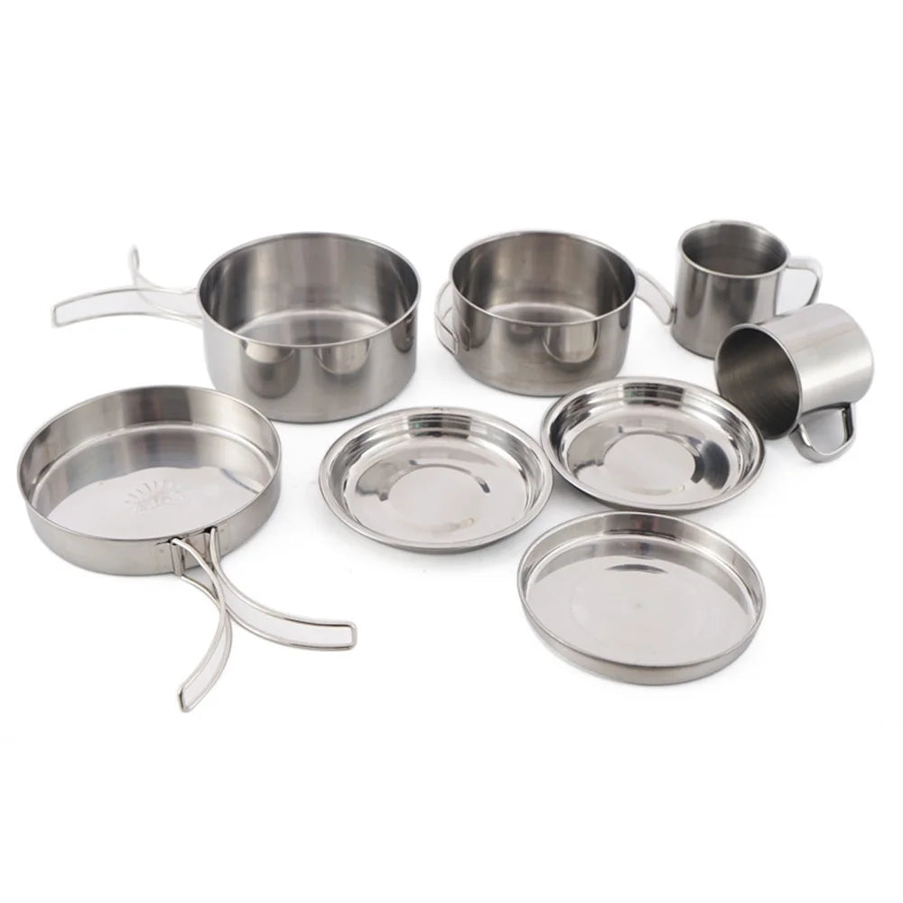 8PCS Stainless Steel Camping Cookware Mess Kit O389595