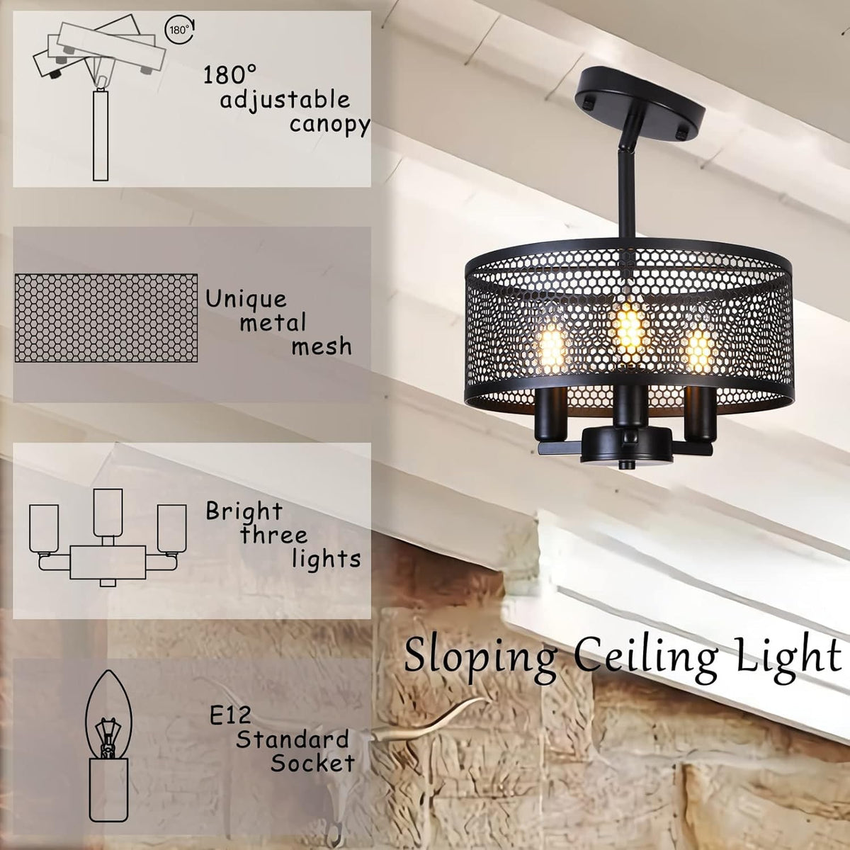 Matte Black Semi Flush Mount Cage Ceiling Light W821