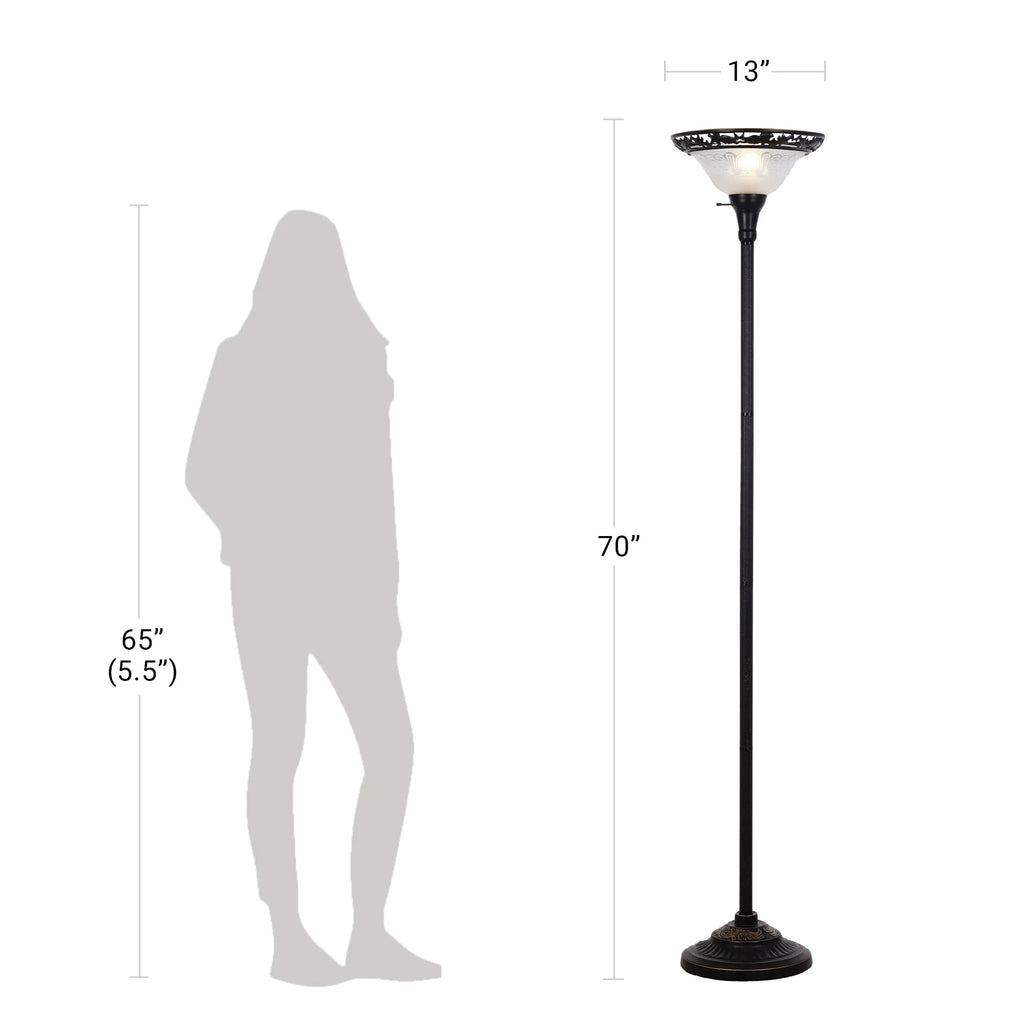 Bronze Victorian Floor Lamp with Etched Glass Shade P333