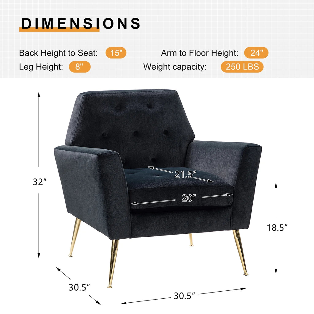 Black Velvet Upholstered Armchair Set of 2 D7278