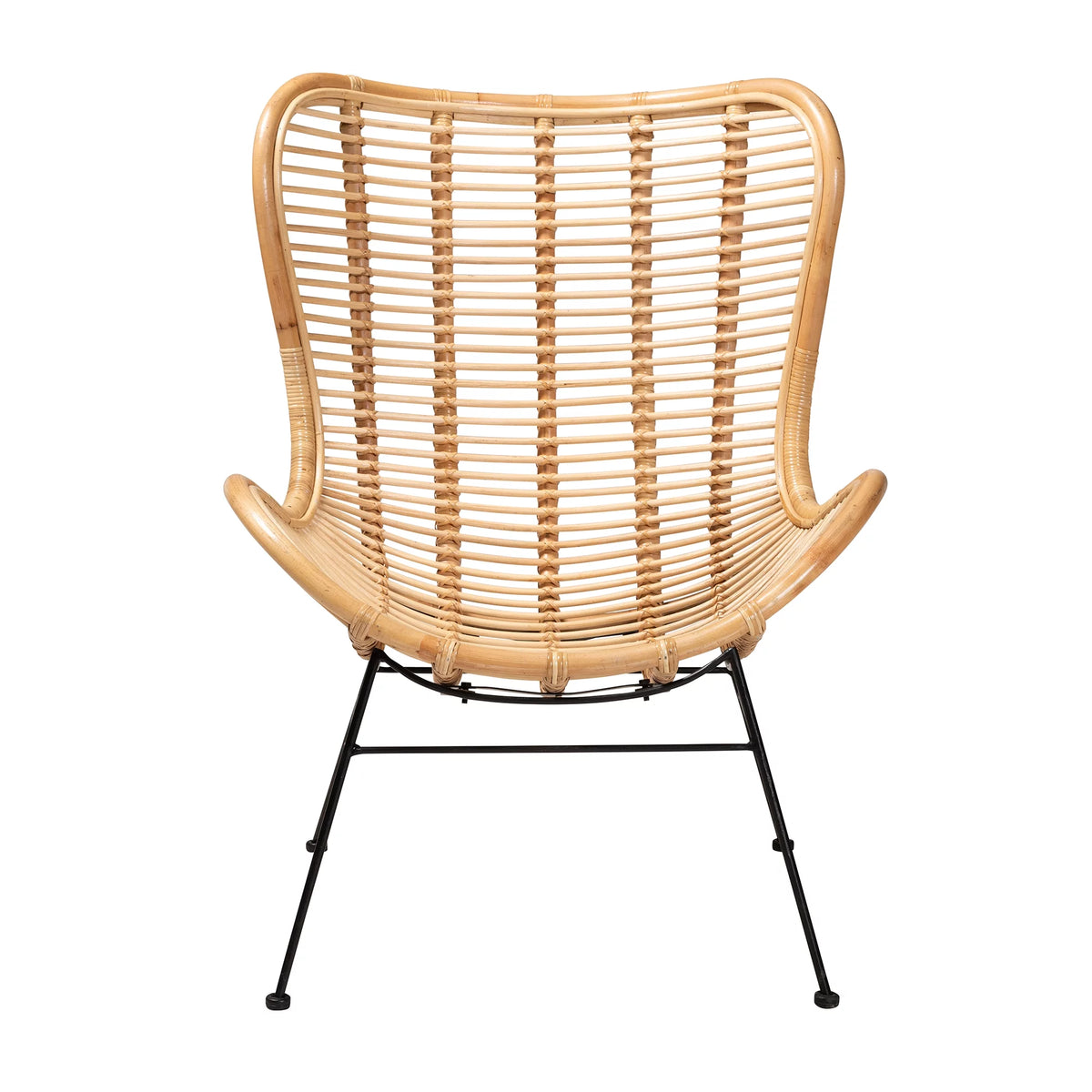Natural Brown Rattan and Black Metal Accent Chair A25664