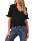Ruffled Tie-Neck Top J23478
