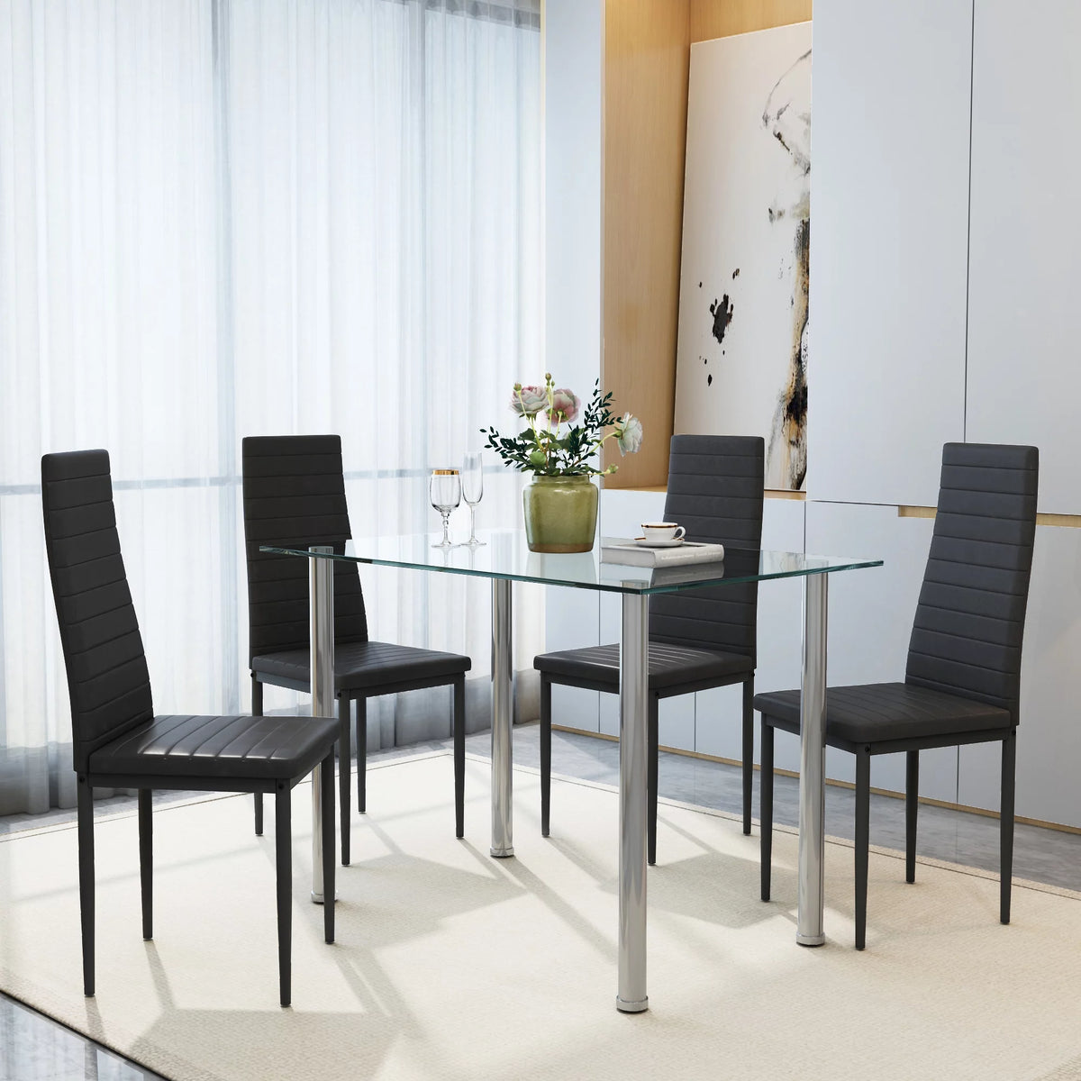 5-Piece Faux Marble Top Velvet Dining Table Set O6607