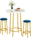 3 Pieces Round Faux Marble Bar Table and Chairs Set F84912