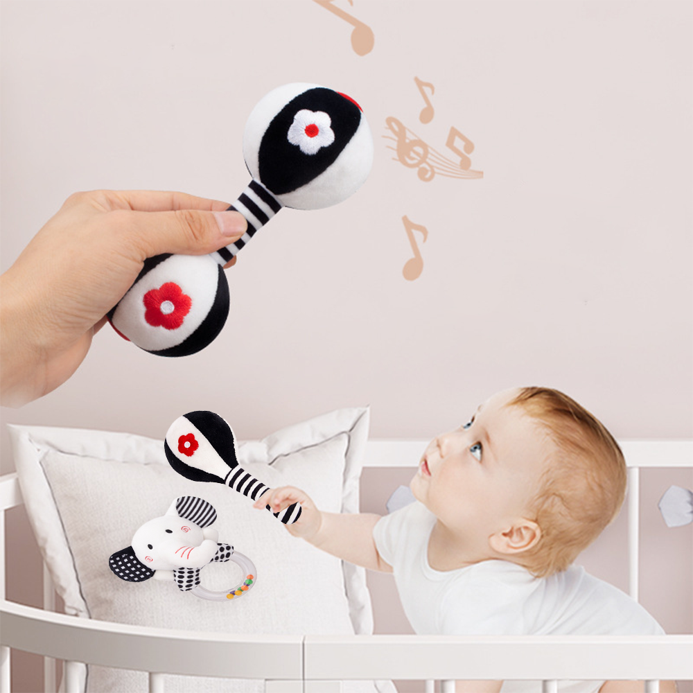 3PCS Soft High Contrast Black and White Baby Rattles V78995
