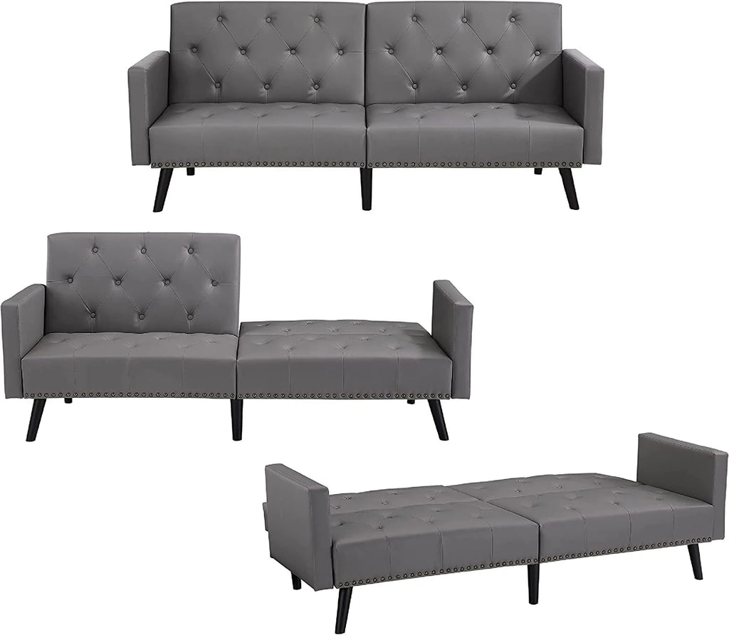 Espresso Faux Leather Tufted Convertible Sofa Bed X75882