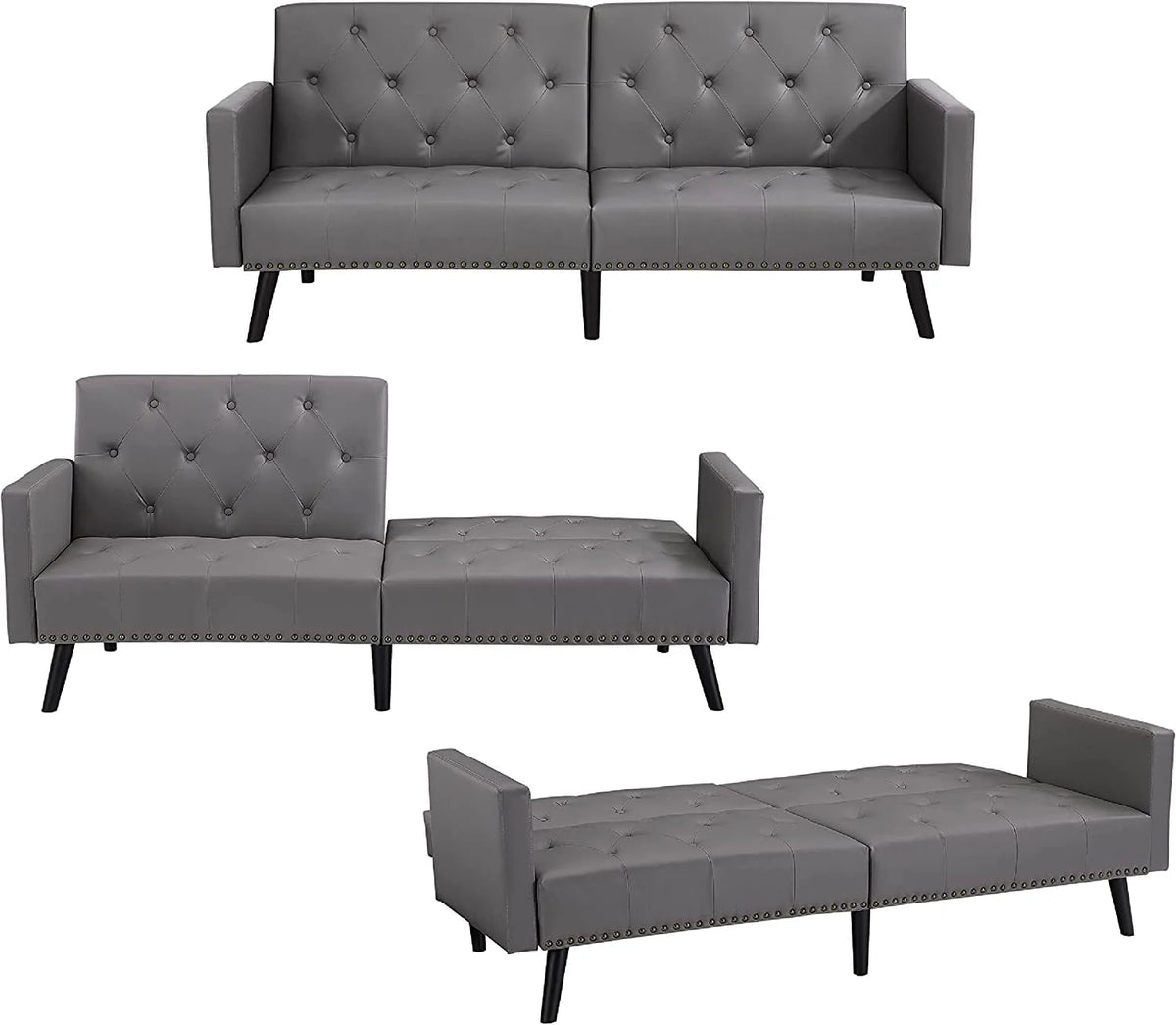 Espresso Faux Leather Tufted Convertible Sofa Bed X75882