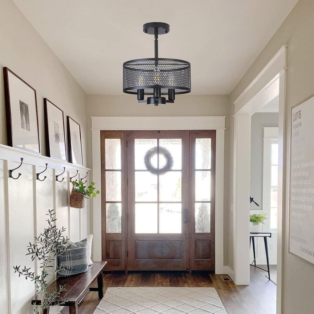 Matte Black Semi Flush Mount Cage Ceiling Light W821