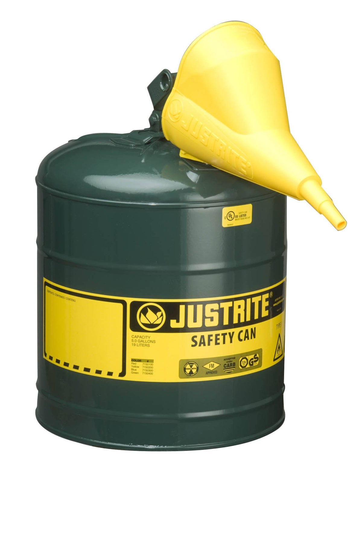 5 Gallon Type I Green Safety Oil Can with Funnel L31138