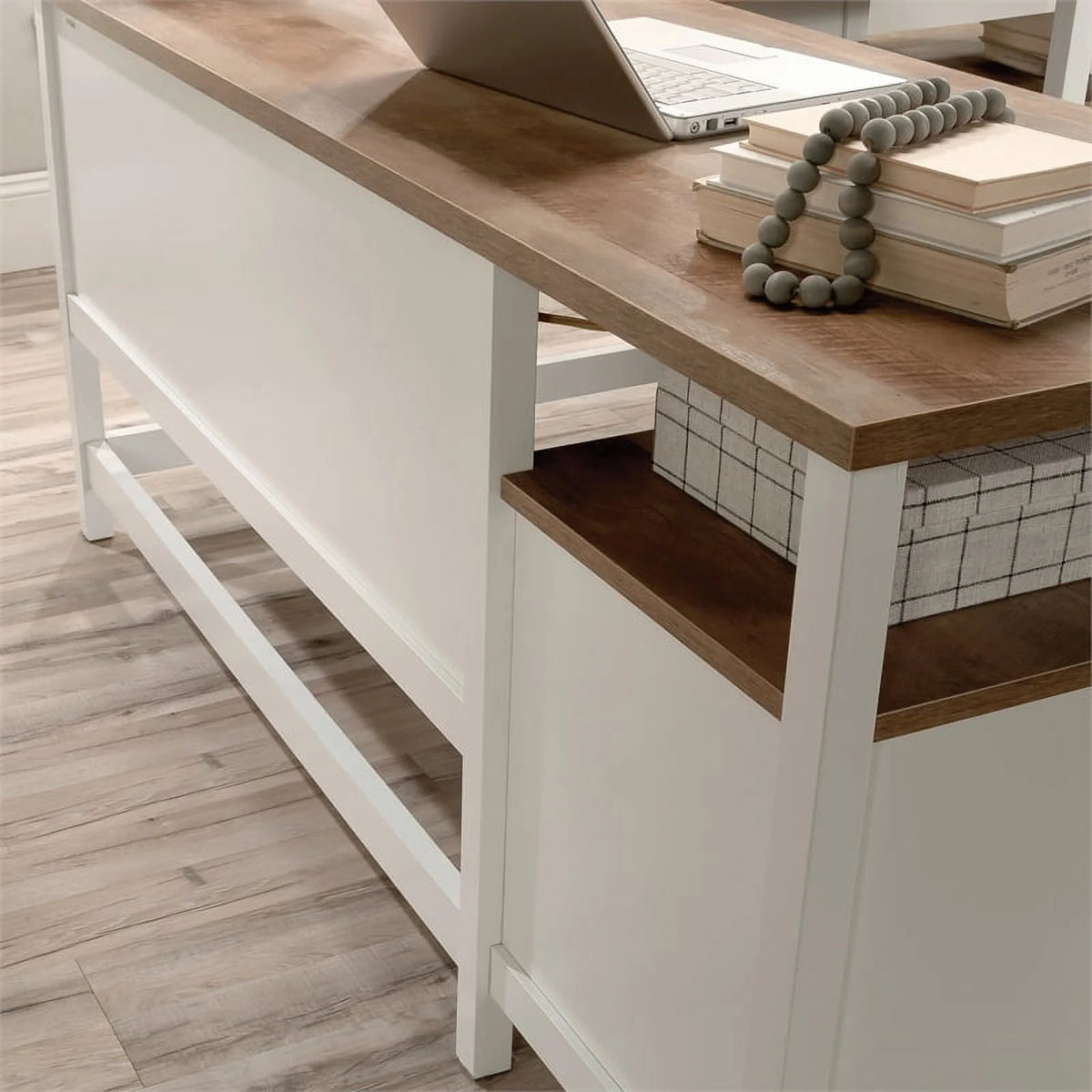 L-Shaped White Engineered Wood Desk F77569