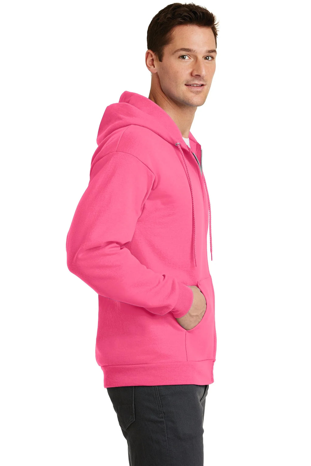 Neon Pink Full Zip Hooded Sweatshirt K123